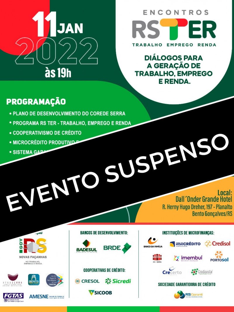 Encontros RS TER está suspenso por tempo indeterminado